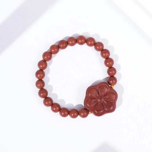 Floral Aromatherapy Beads - Handcrafted Calming Agarwood and Sandalwood Bracelet for Women, Stress Relief and Emotional Balance, Elegant Floral Pendant Gift